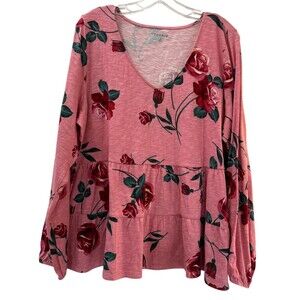 Torrid Wild Rose Puff Sleeve Tiered Babydoll Top Size 2X Pink Floral Blouse NWT